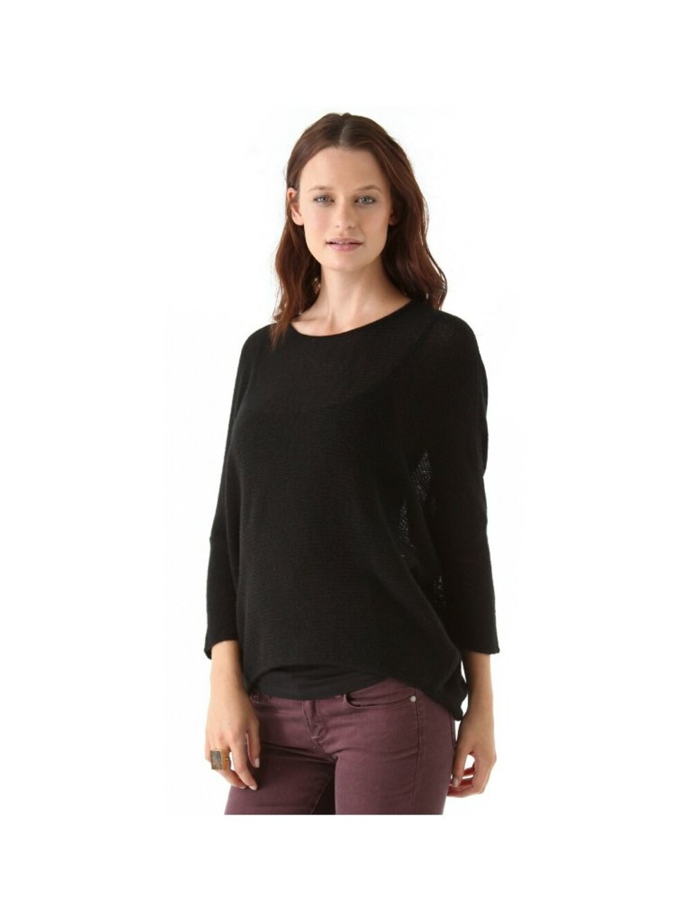 Velvet Kelen Sweater BLACK Light Knit Draped Uneven Hem Top Shirt NWT L